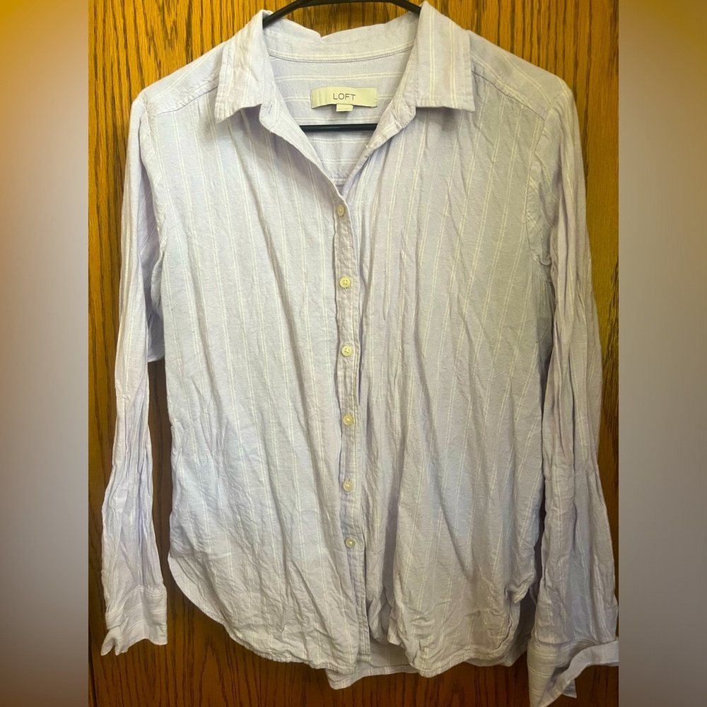 Loft purple with white stripe linen button-down